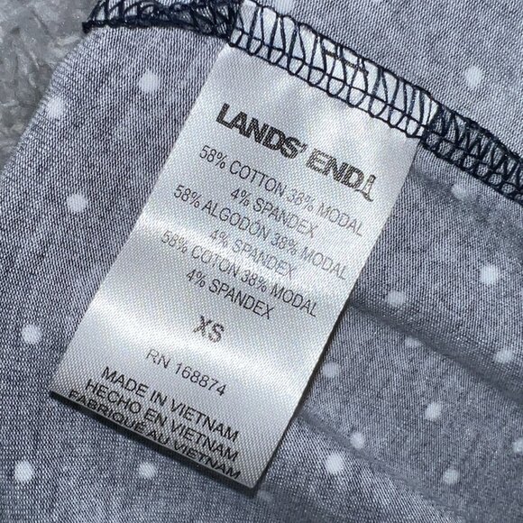 Lands’ End Navy Blue White Polka Dot Pintuck Blouse Classic Casual Preppy XS NWT - Picture 5 of 8